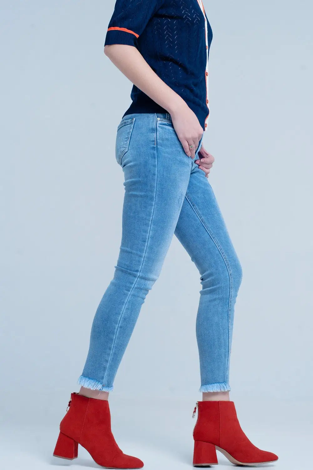 Blue Fringed Skinny Jeans - Jeans