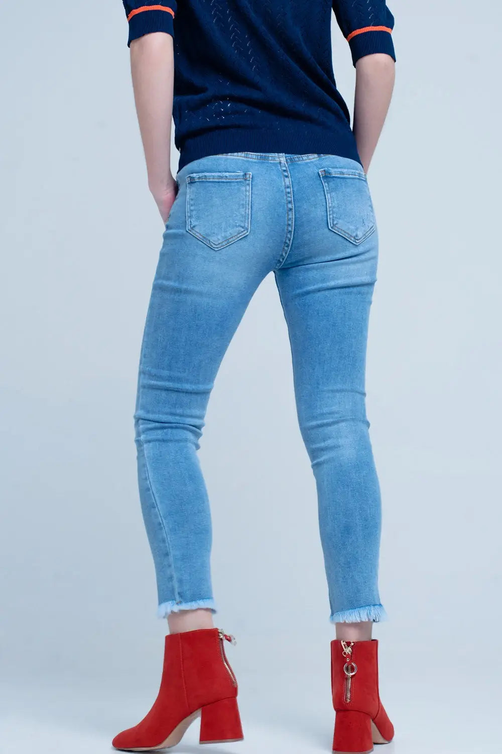 Blue Fringed Skinny Jeans - Jeans