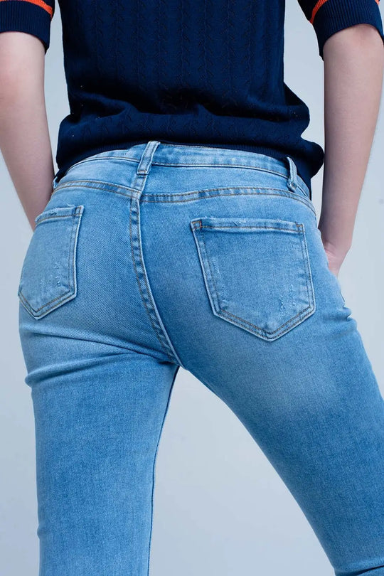 Blue Fringed Skinny Jeans - Jeans