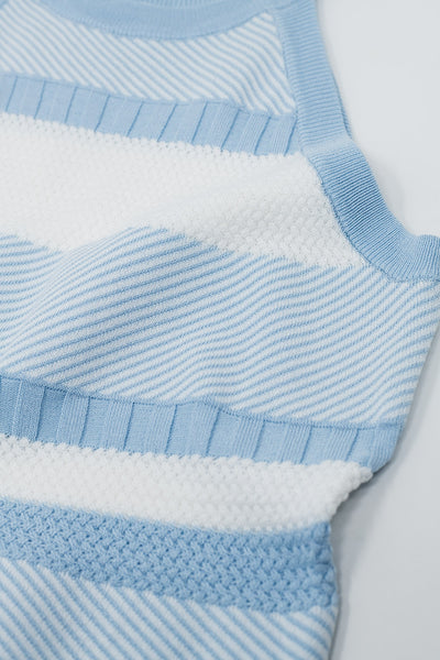 Blue Halter Tank top With Stripe Design In Different Knits