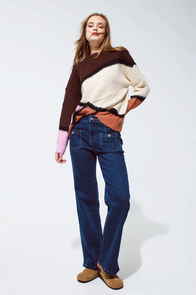 Blue jeans with buttoned pocket details in dark wash - Jeans