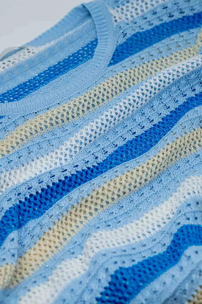 Blue knit sweater with blue and White stripes - Sweaters