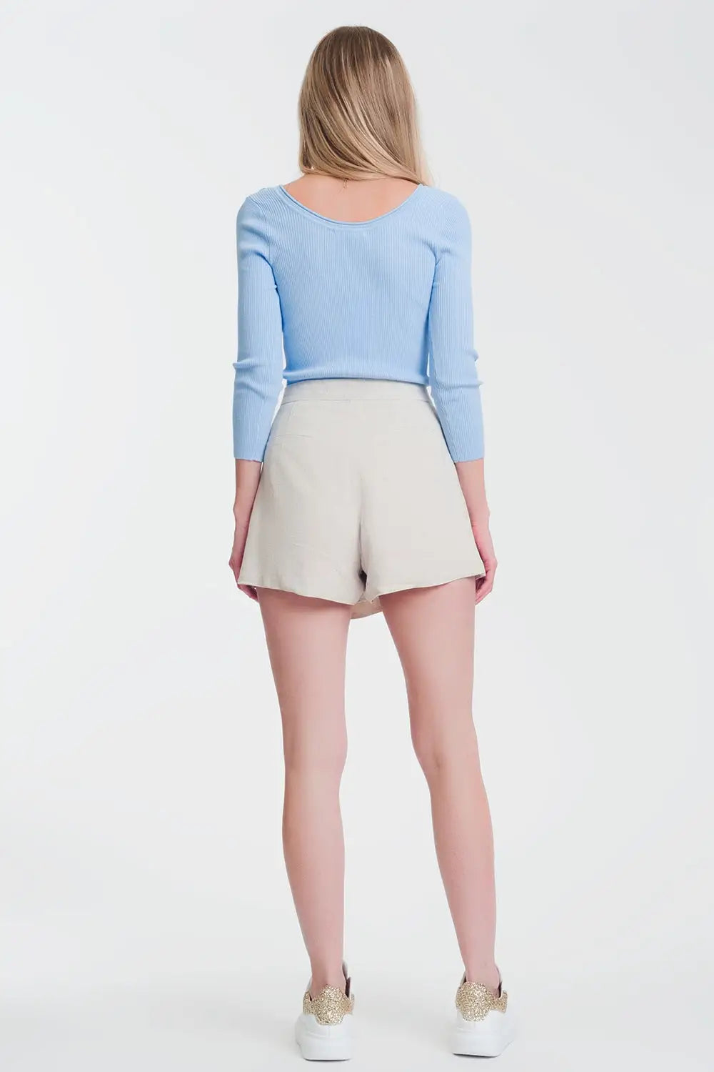 Blue knitted wide neck sweater - Sweaters