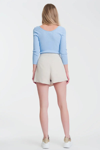 Blue knitted wide neck sweater - Sweaters