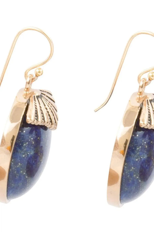 Blue Lapis Circle Golden Drop Earings - Earrings