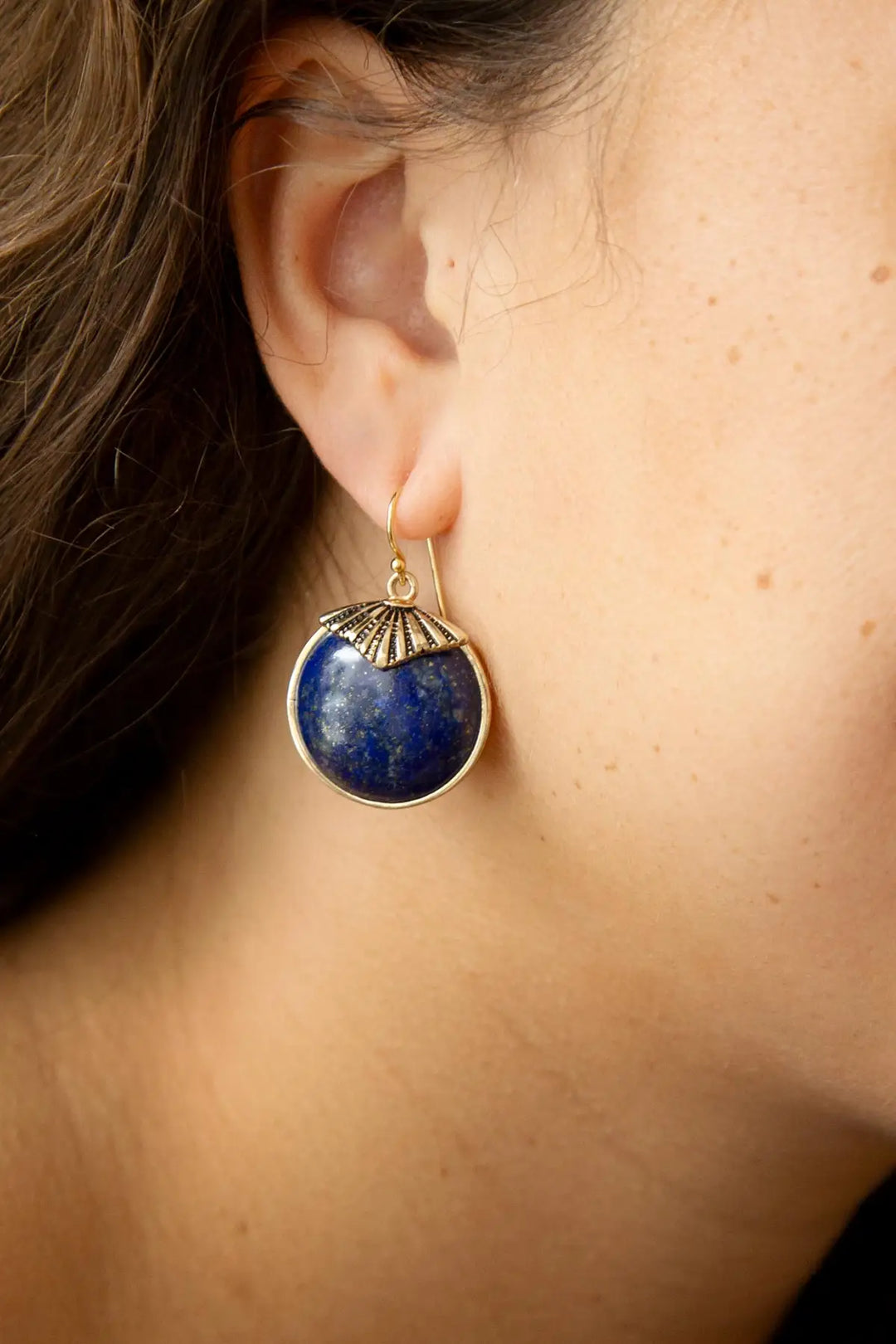 Blue Lapis Circle Golden Drop Earings - Earrings