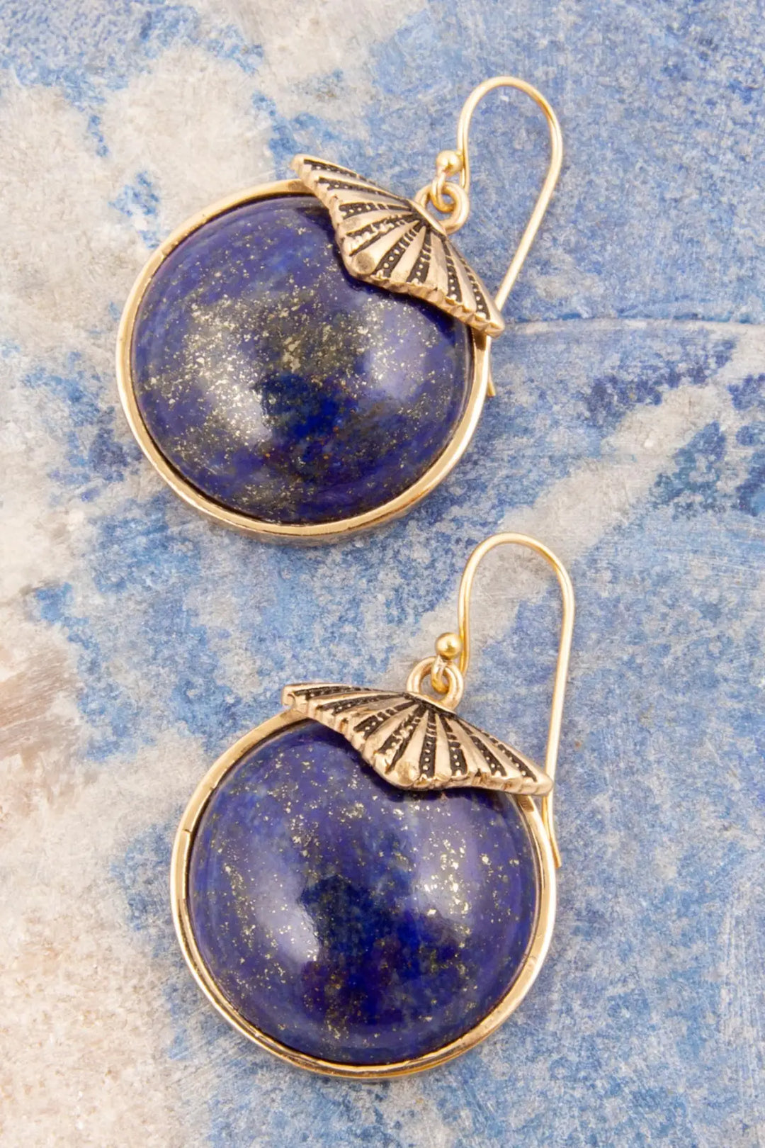 Blue Lapis Circle Golden Drop Earings - Earrings