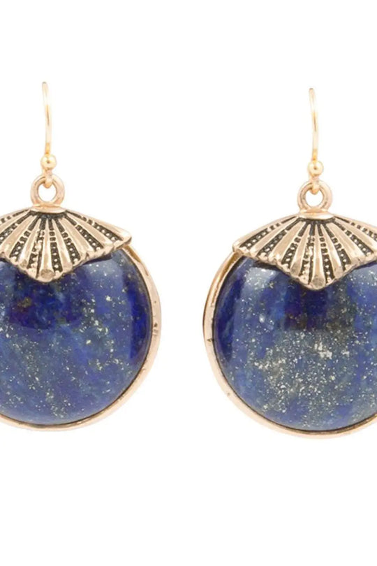 Blue Lapis Circle Golden Drop Earings - Earrings