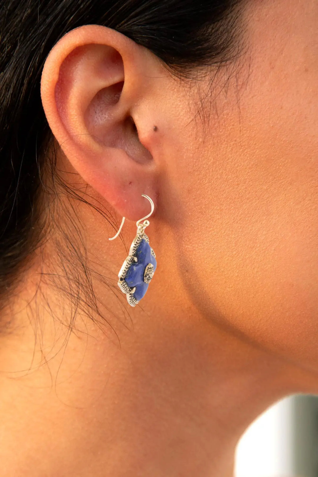 Blue Lapis Maltese Golden Cross Drop Earrings - Earrings