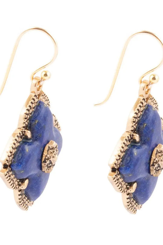Blue Lapis Maltese Golden Cross Drop Earrings - Earrings