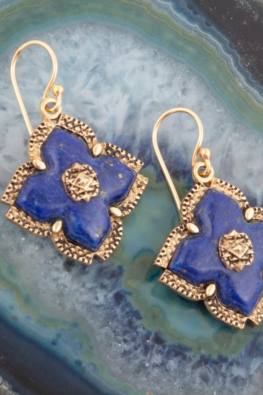 Blue Lapis Maltese Golden Cross Drop Earrings - Earrings