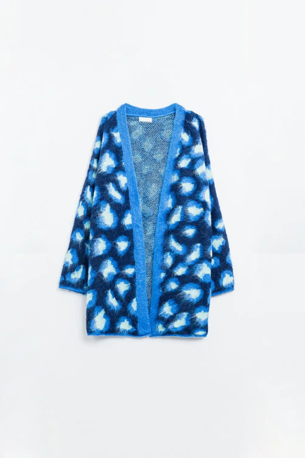 Q2 Blue Leopard print cardigan with wool