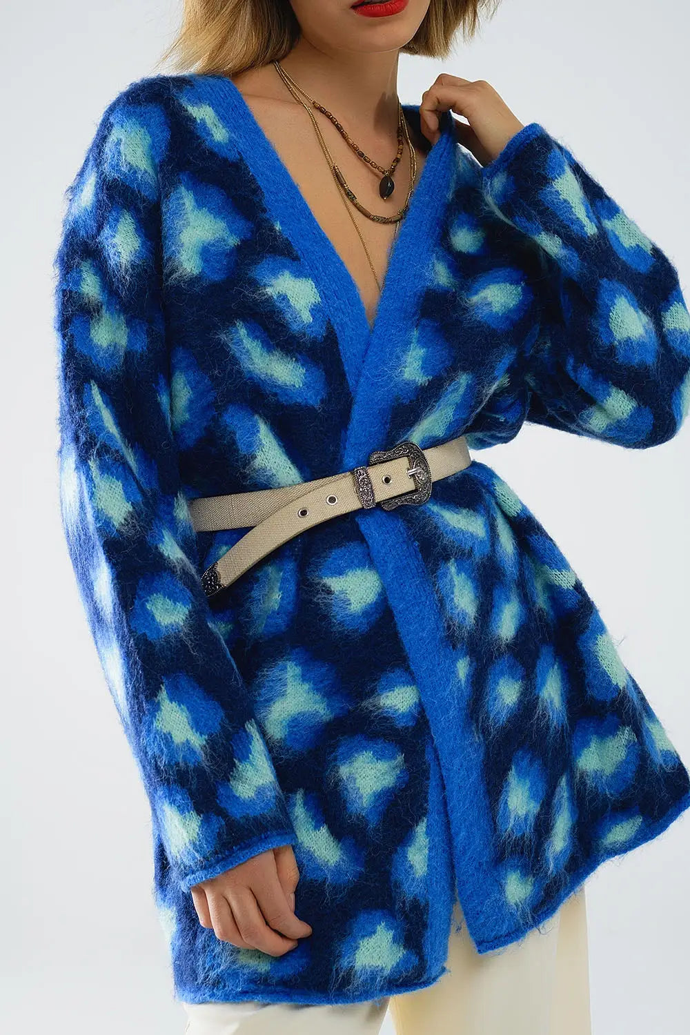 Blue Leopard print cardigan with wool - One Size / Blue - Sweaters