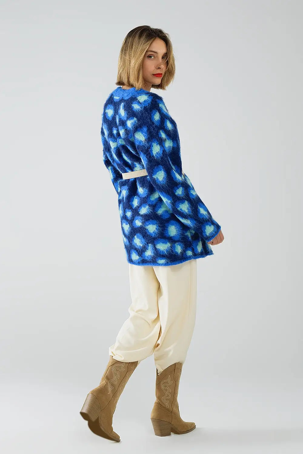 Blue Leopard print cardigan with wool - One Size / Blue - Sweaters