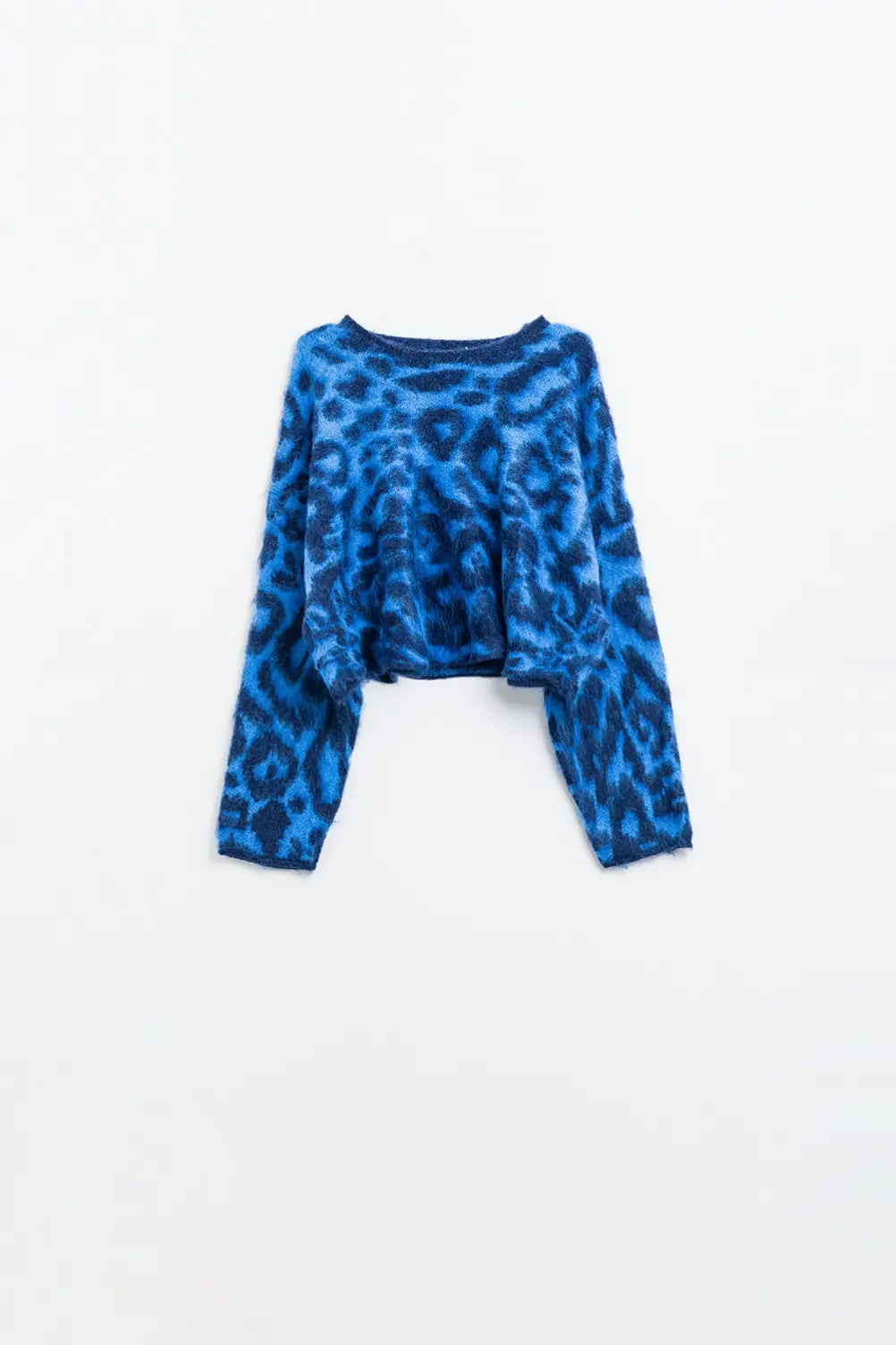 Blue Leopard print sweater made of knitted fabric with wool - One Size / Blue - Sweaters