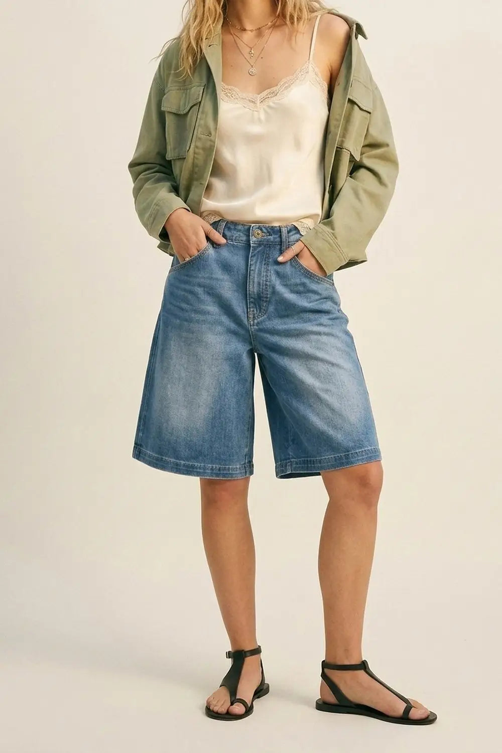 Blue Light Wash Denim Wide-Leg Shorts - Jeans