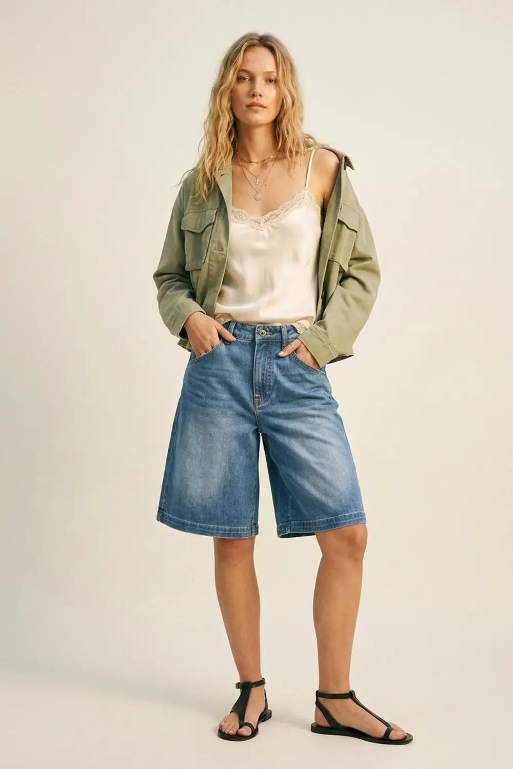Blue Light Wash Denim Wide-Leg Shorts - Jeans