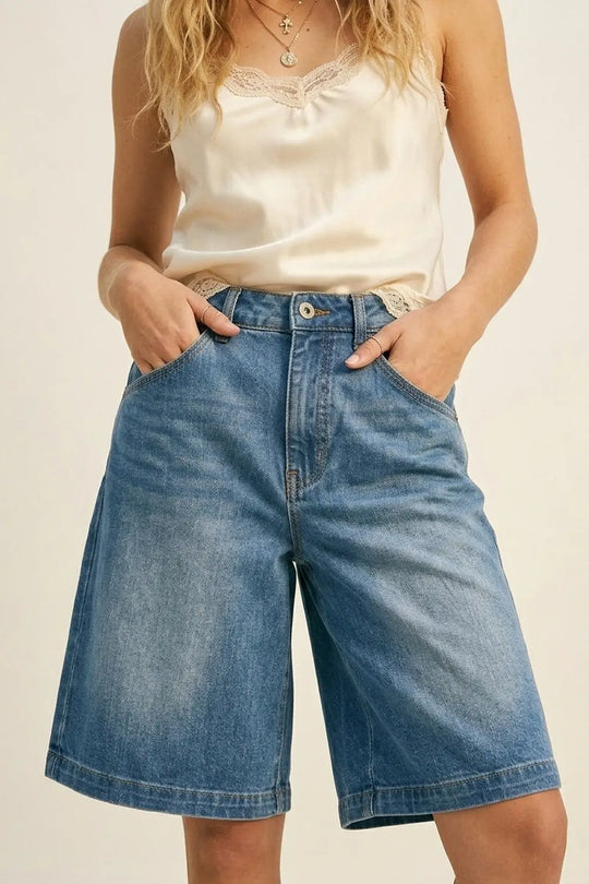 Blue Light Wash Denim Wide-Leg Shorts - Jeans