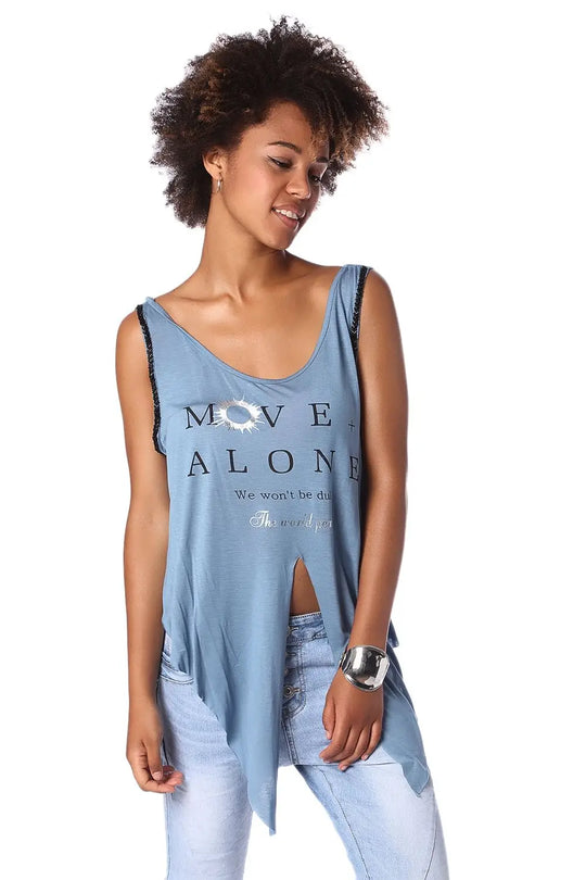 Blue logo tank top with center split - Shirts