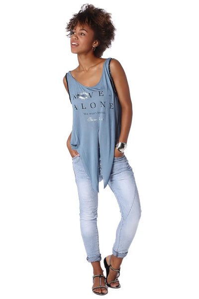 Blue logo tank top with center split - Shirts