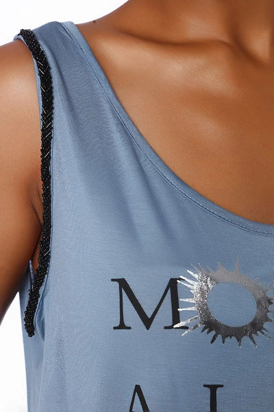 Blue logo tank top with center split - Shirts