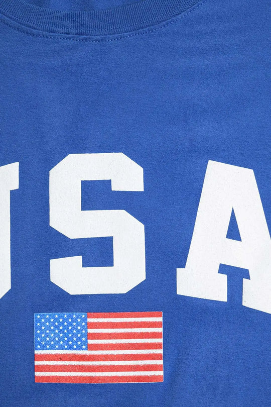 Blue loose long t-shirt with USA logo - One Size / Blue - Tops