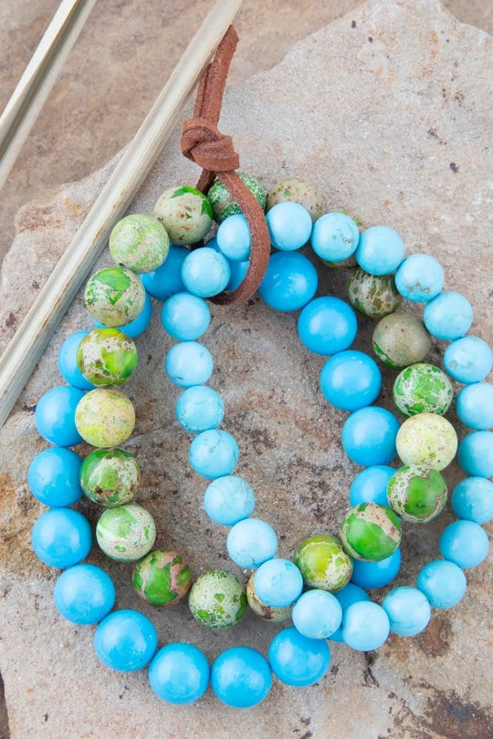 Fresh Twist Lime and Blue Turquoise Stack Bracelet Set - Bracelets