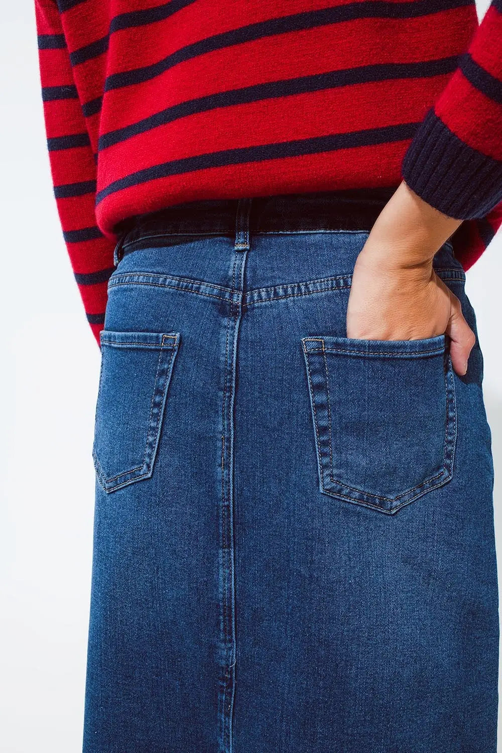 Blue maxi demin skirt with a long zipper chunky zipper down the front in Medium wash - Skirts