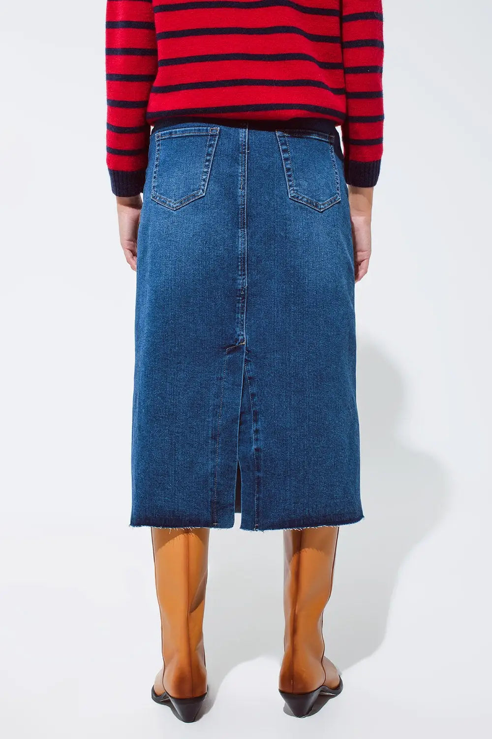 Blue maxi demin skirt with a long zipper chunky zipper down the front in Medium wash - Skirts