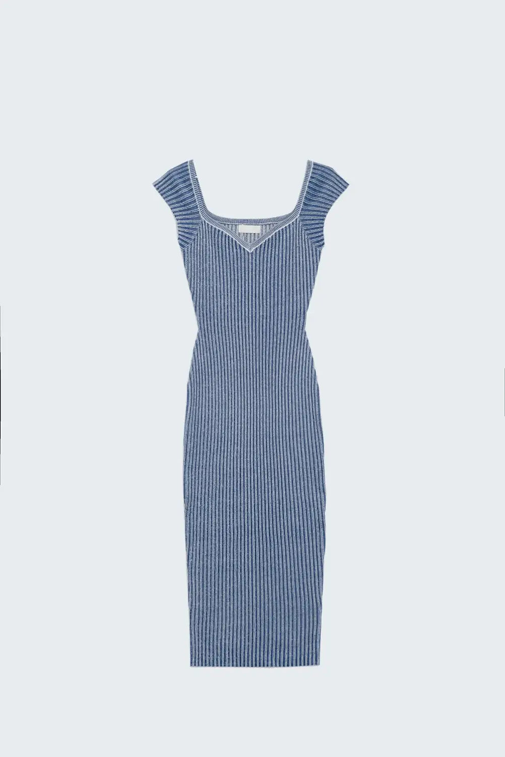 Q2 Blue Midi Thick Rib Bodycon Dress With Cap Sleeves