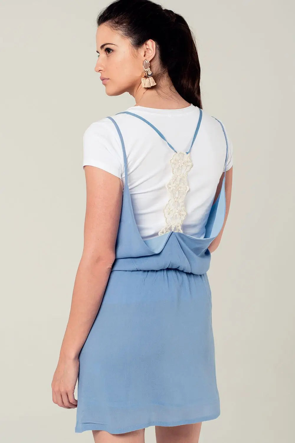Blue mini dress with back crochet detail - Dresses