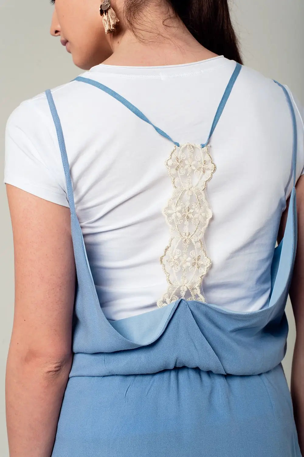 Blue mini dress with back crochet detail - Dresses