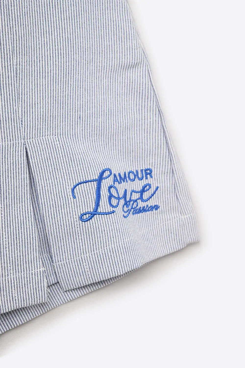 Blue Mini Skort with Side Slit and Embroidered Love Amour Passion logo - Pants