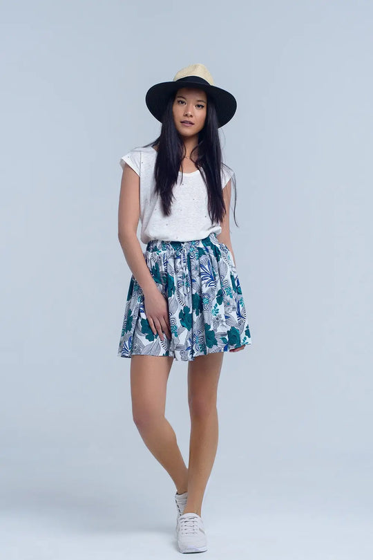 Blue mini skorts with floral print - Skirts
