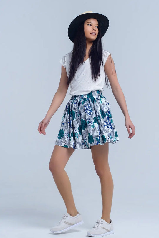Blue mini skorts with floral print - Skirts