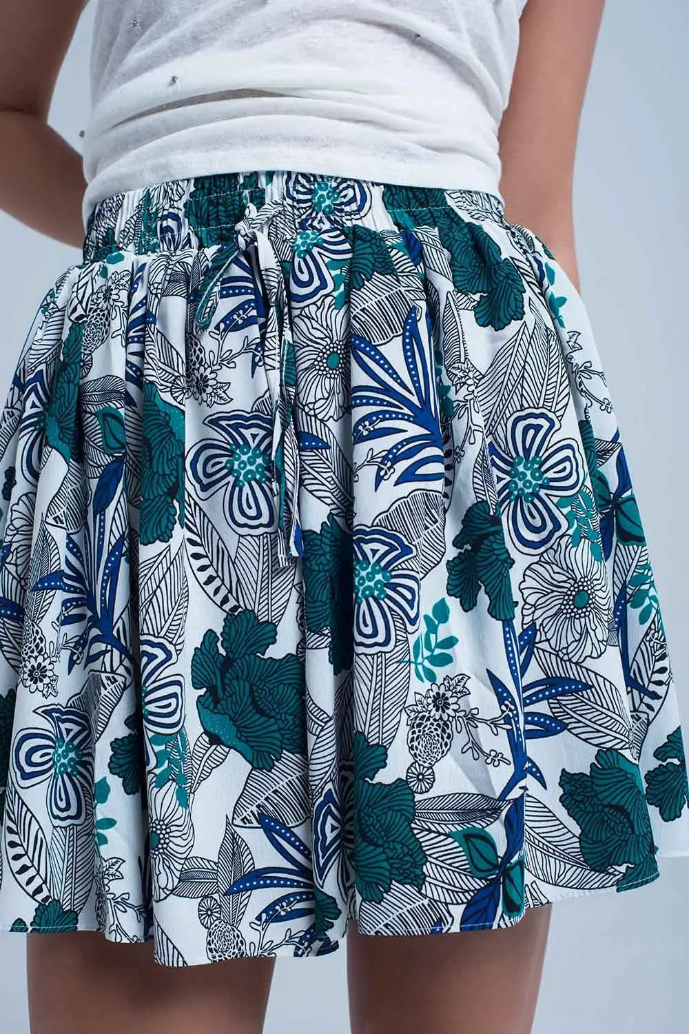Blue mini skorts with floral print - Skirts