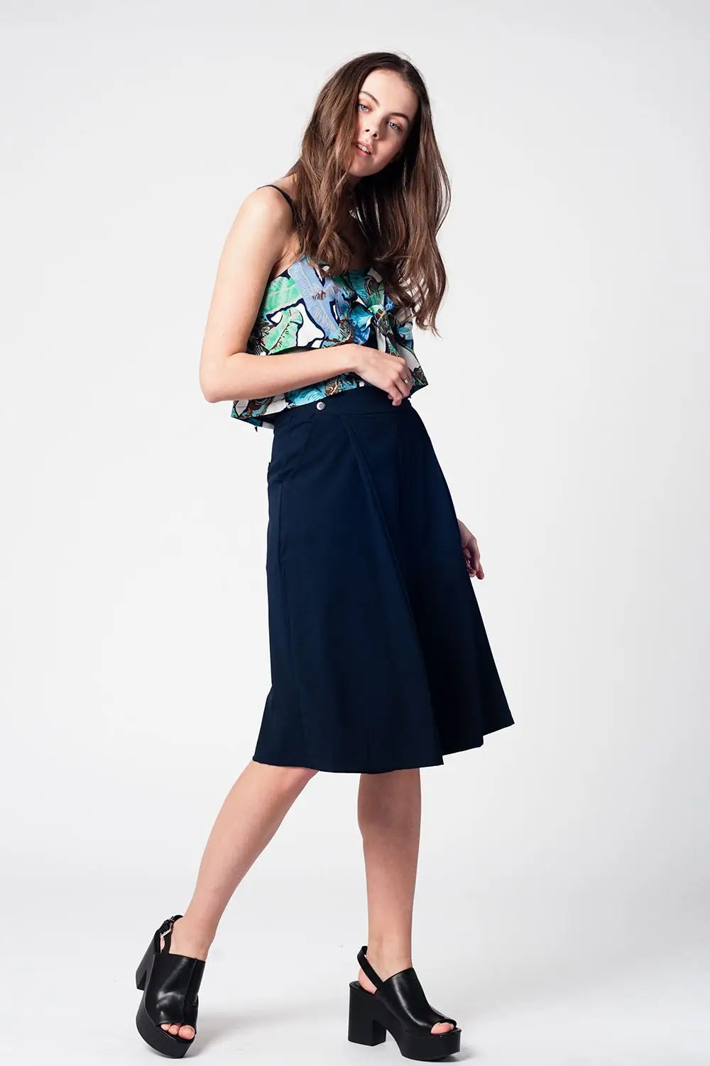 Blue navy pants skirt with silver buttons - Pants