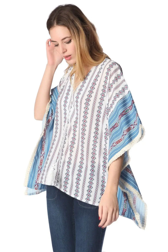 Blue oversized poncho top in tribe print - One Size / Blue - Coats and Jackets