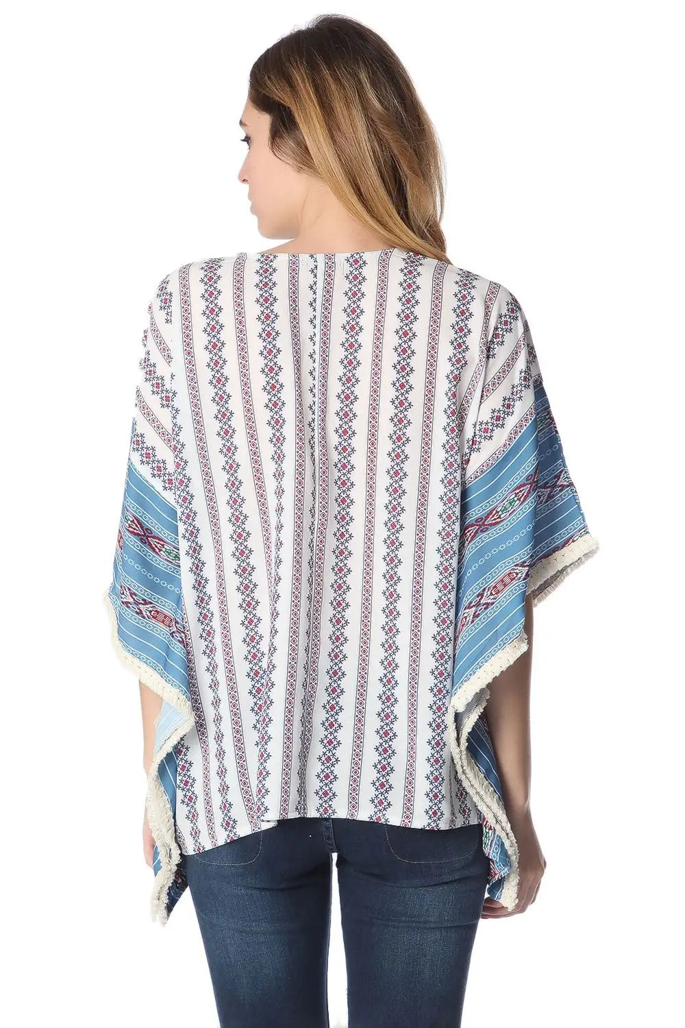 Blue oversized poncho top in tribe print - One Size / Blue - Coats and Jackets
