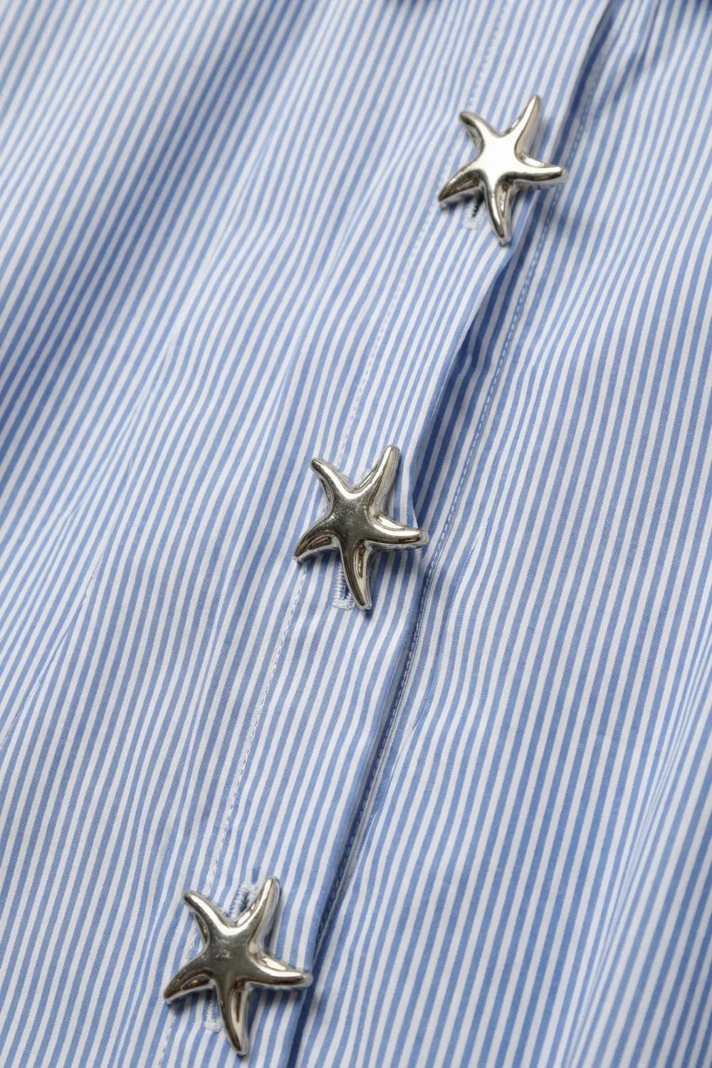 Blue Oversized Striped Poplin Shirt with Starfish Buttons - Shirts