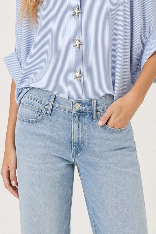 Blue Oversized Striped Poplin Shirt with Starfish Buttons - Shirts