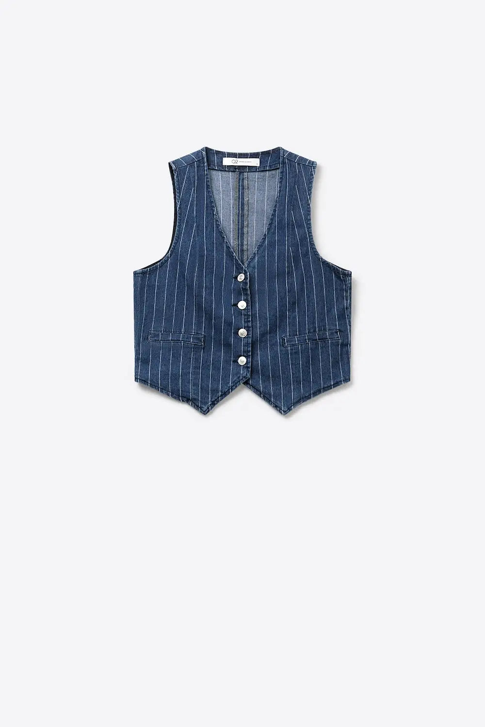 Blue Pinstripe Denim Button-Front Vest - Coats and Jackets