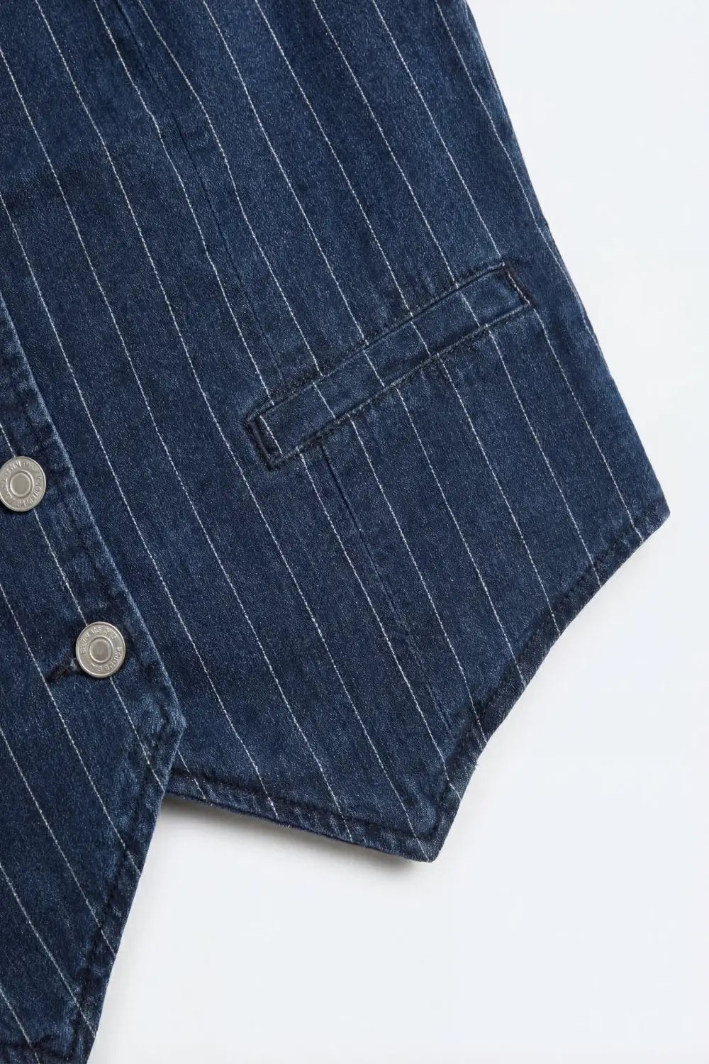 Blue Pinstripe Denim Button-Front Vest - Coats and Jackets