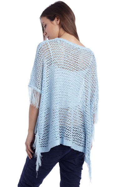 Blue poncho cape with fringing