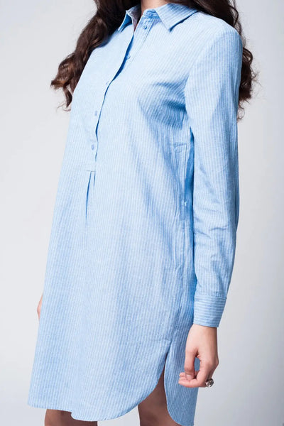 Blue shirt dress with tie front detail in fine stripe - Dresses