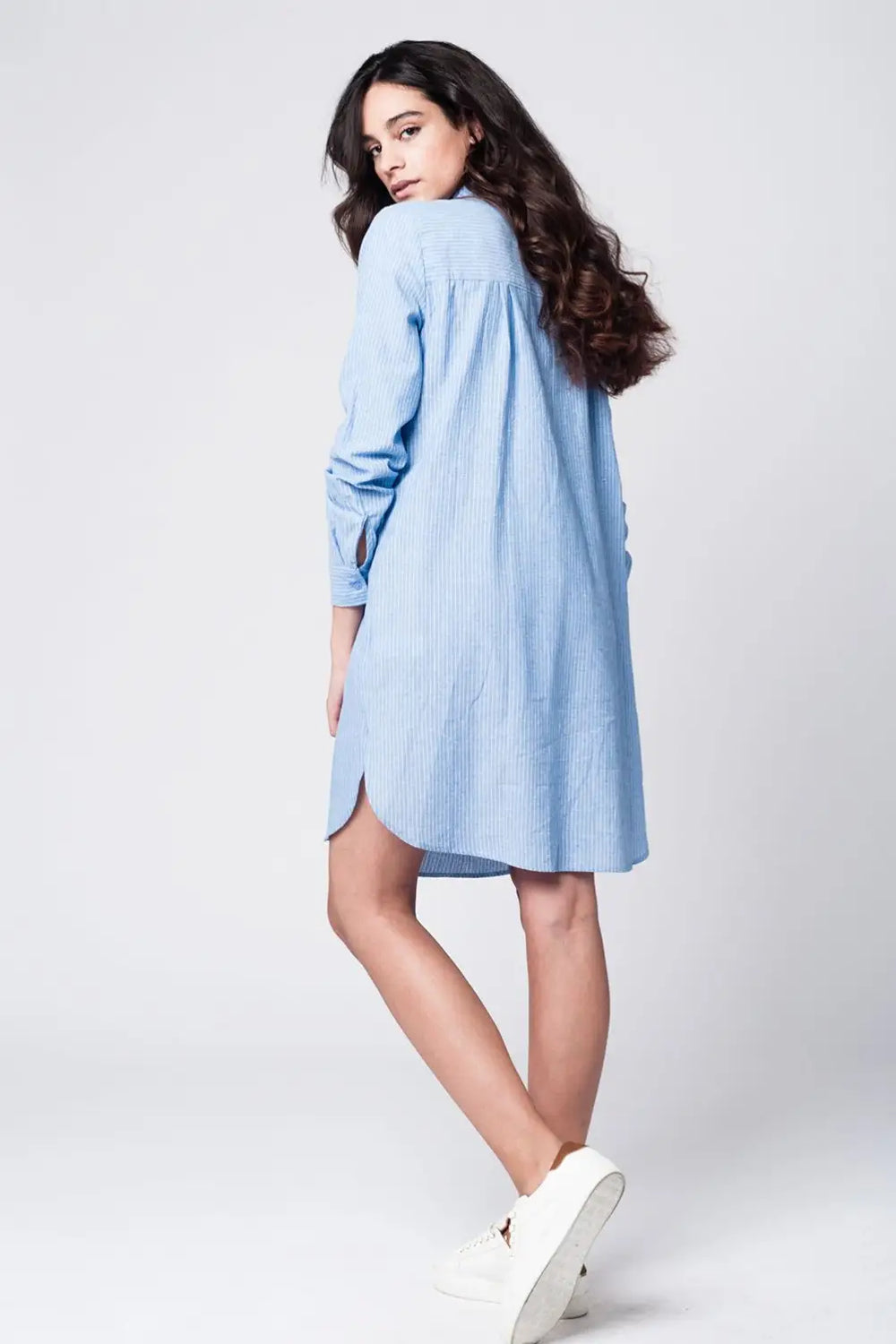 Blue shirt dress with tie front detail in fine stripe - Dresses