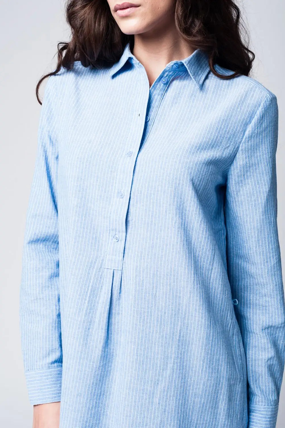 Blue shirt dress with tie front detail in fine stripe - Dresses