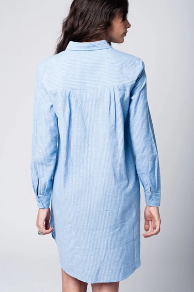 Blue shirt dress with tie front detail in fine stripe - Dresses