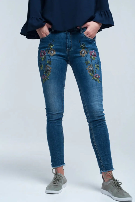 Blue skinny jean with embroideries - Jeans