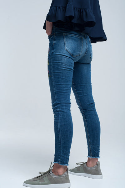 Blue skinny jean with embroideries